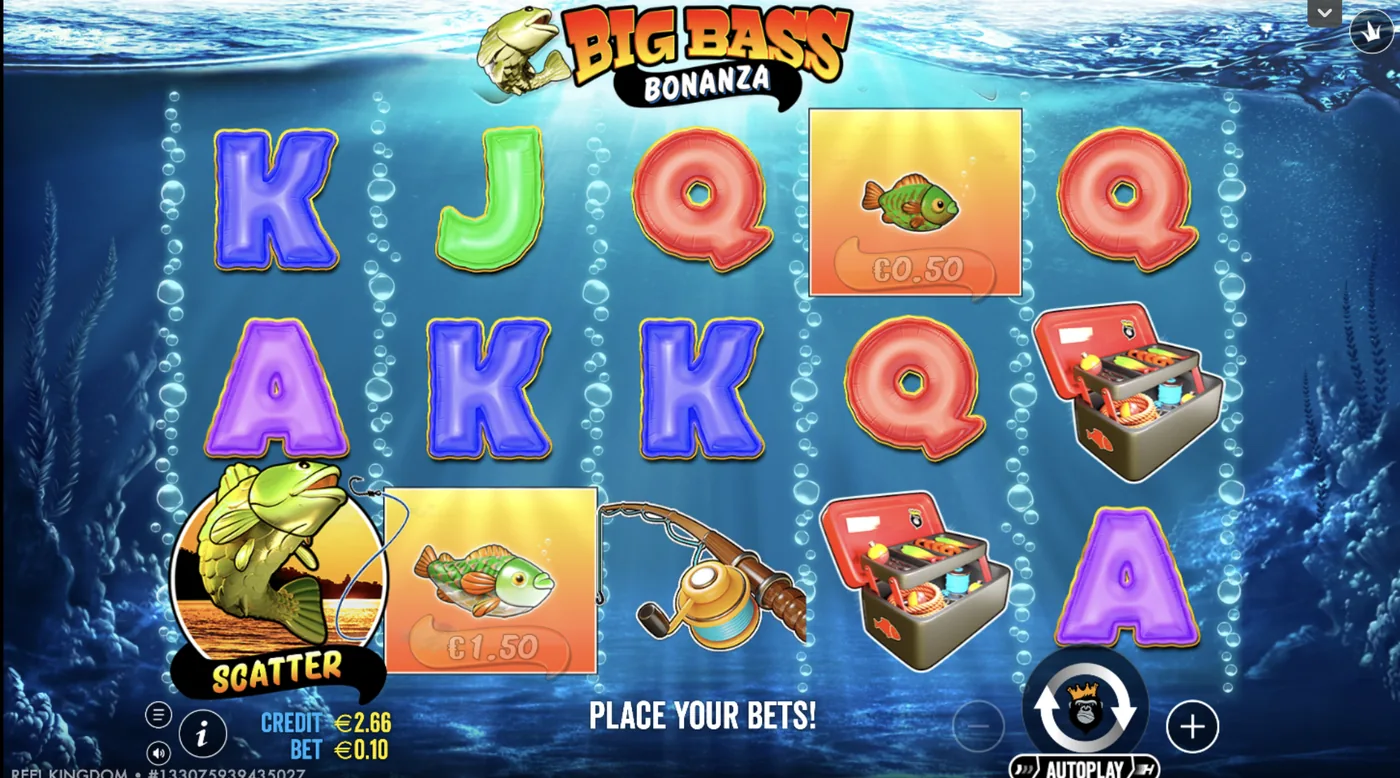 Ecrã do jogo Big Bass Bonanza da Pragmatic Play / Reel Kingdom