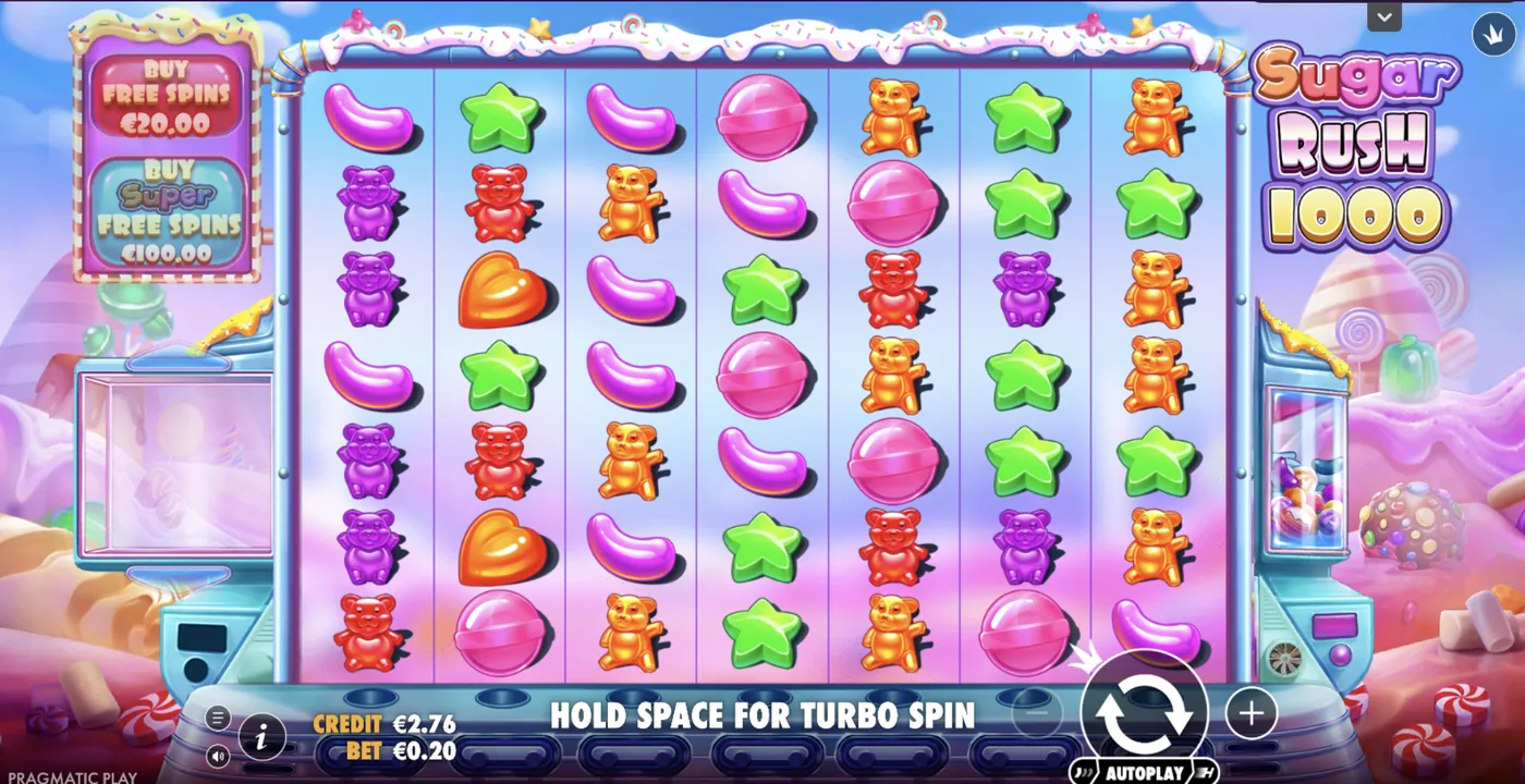 Ecrã do jogo Sugar Rush 1000 da Pragmatic Play