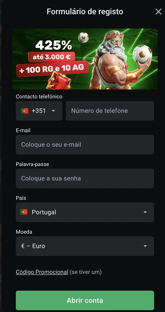 Formulário de registo da Leon