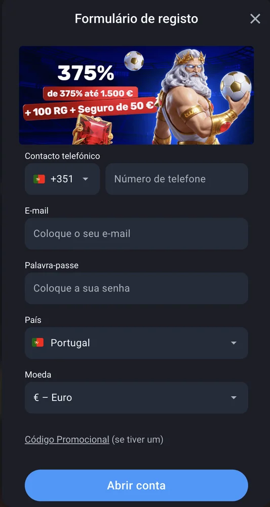 Formulário de registo da Twin